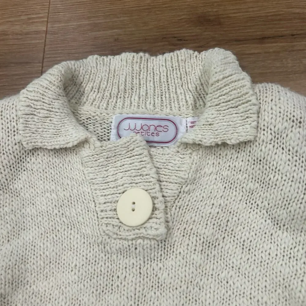 Cream Eyelet Knit Sweater Top Short Sleeve Small Collared Cottagecore S -